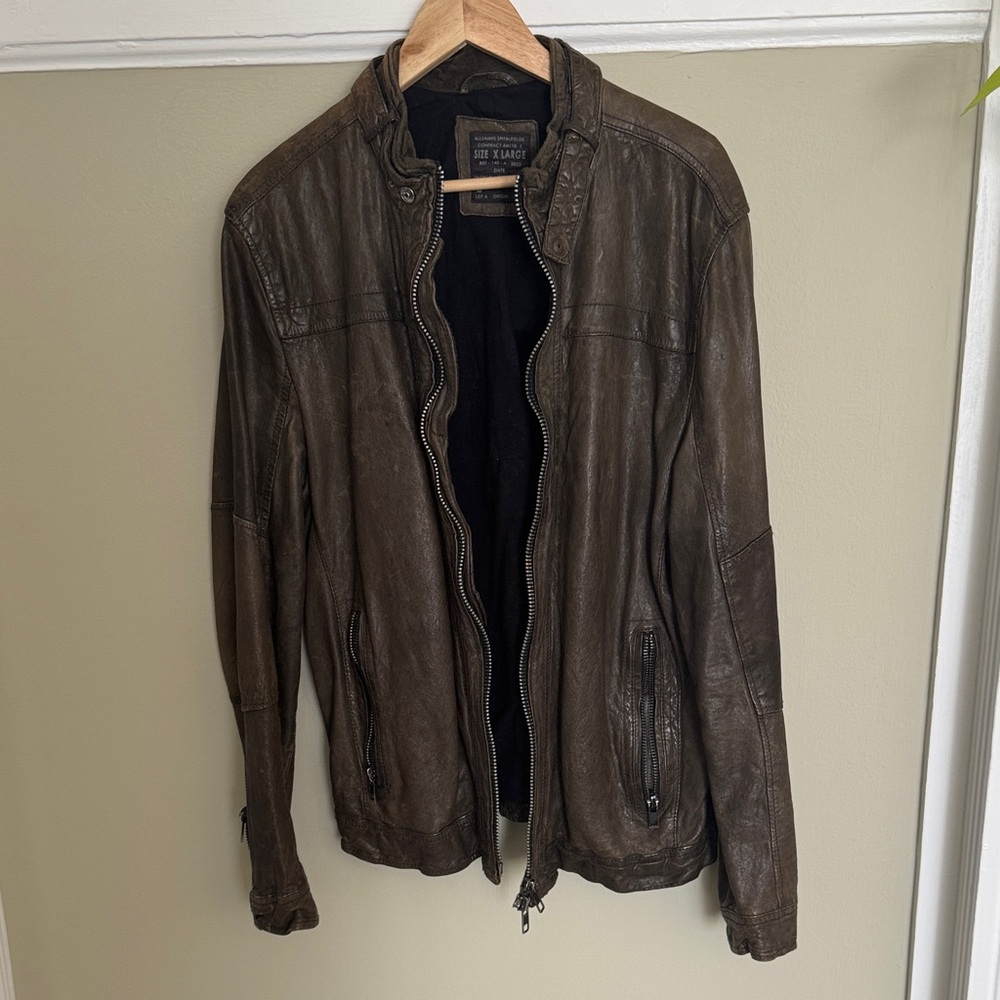 All Saints Brown Spitalfields Leather Jacket
